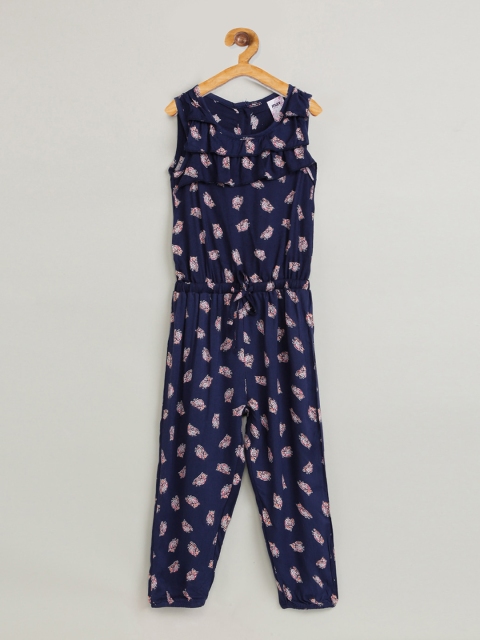 max Girls Navy Blue & Off-White Printed Romper