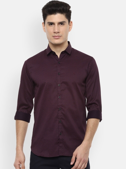 V Dot Men Burgundy Regular Fit Printed Casual Shirt