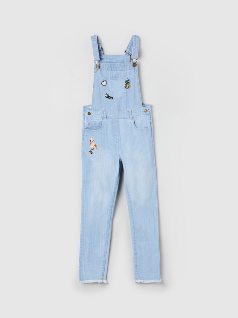 max Girls Blue Solid Denim Dungarees