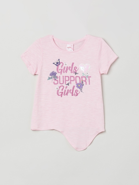 max Girls Pink Printed Round Neck T-shirt
