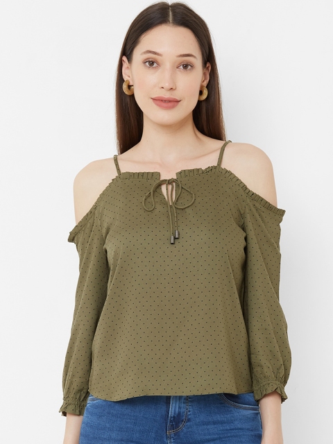 Kraus Jeans Women Olive Green Printed Top
