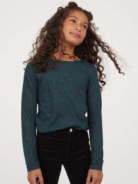 H&M Girls Green Glittery Jersey Top