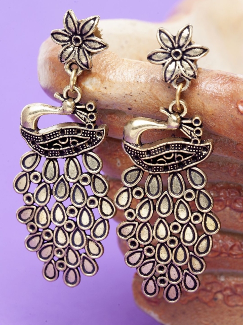 Stoln Girls Gold-Plated Peacock-Shaped Drop Earrings