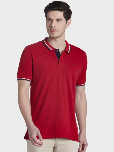 ColorPlus Men Red Solid Polo Collar T-shirt