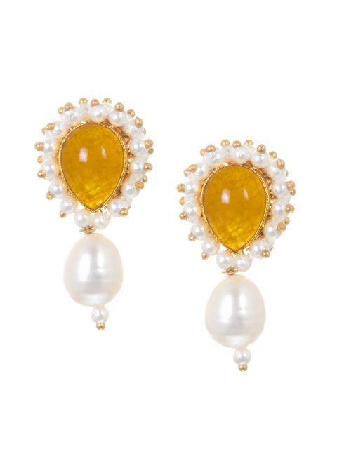 INDYA Yellow & Gold-Plated Classic Drop Earrings