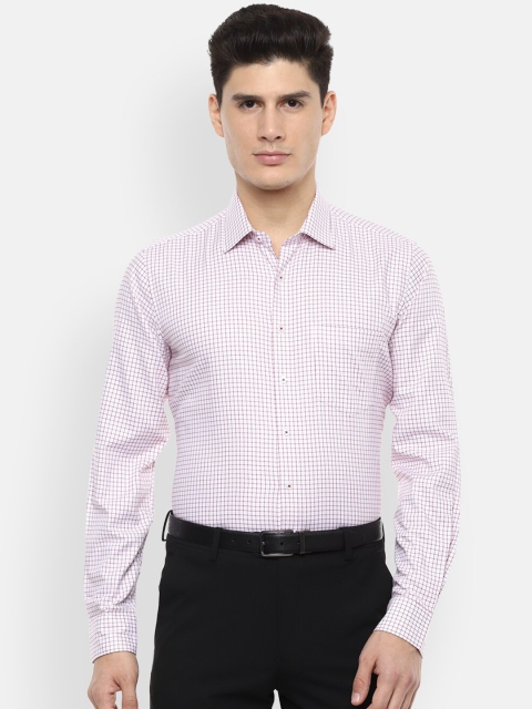 Van Heusen Men White & Red Slim Fit Checked Formal Shirt