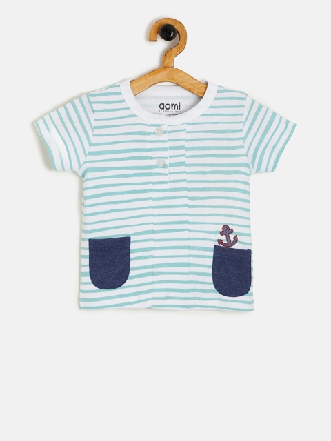 Aomi Boys White Striped Round Neck T-shirt