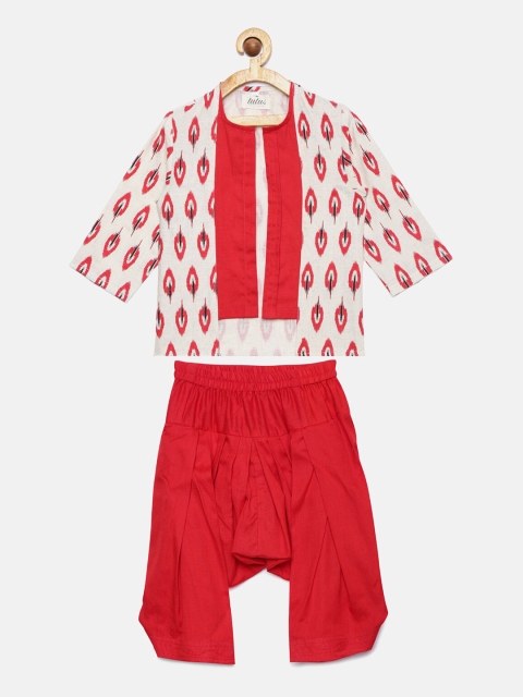 Tutus By Tutu Boys Red & White Ikat Print Kurta Set