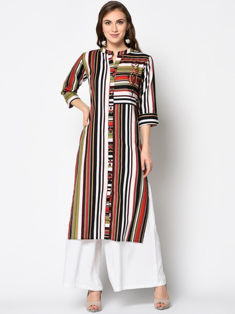 Kvsfab Women Multicoloured Striped Straight Kurta, Multi