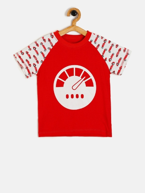 Aomi Boys Red & White Printed Round Neck T-shirt