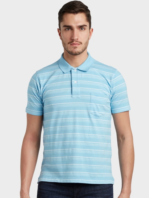 ColorPlus Men Blue Striped Polo Collar T-shirt
