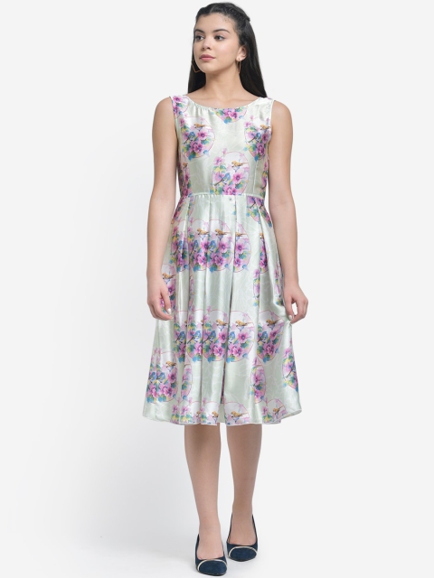 Texco Women Sea Green Floral Printed Fit and Flare Dress