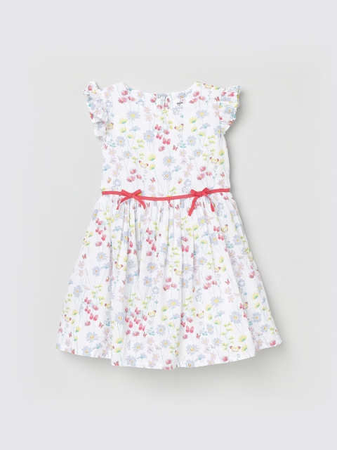 max Girls White & Blue Floral Printed Fit and Flare Dress