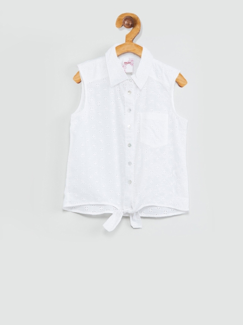 max Girls White Regular Fit Solid Casual Shirt
