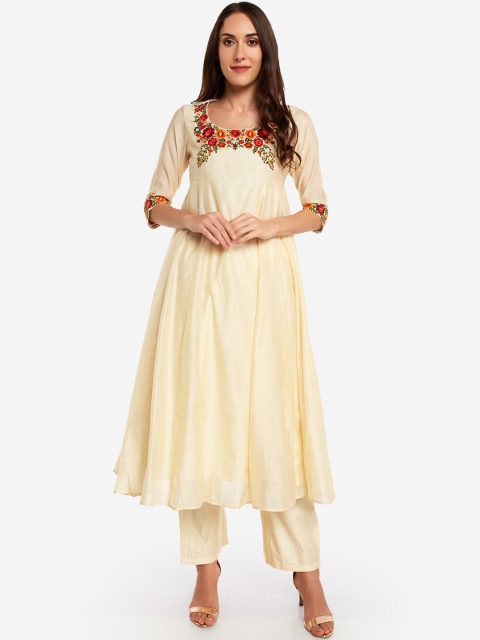 Desi Weavess Women Off-White Solid Anarkali Kurta