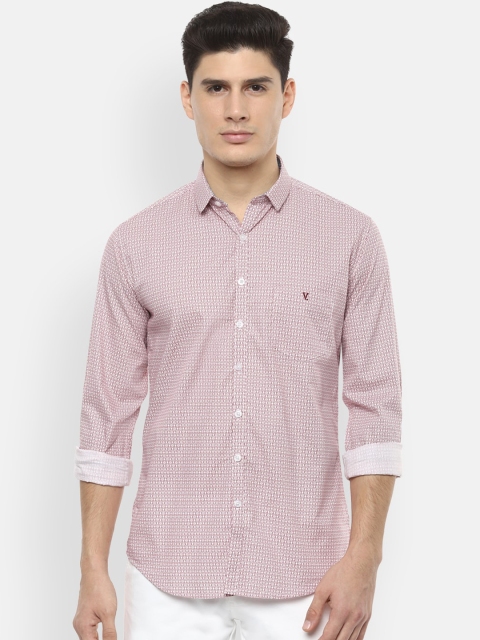 V Dot Men Red Micro Print Casual Shirt
