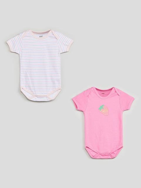 max Girls Pack of 2 White & Pink Printed Bodysuits