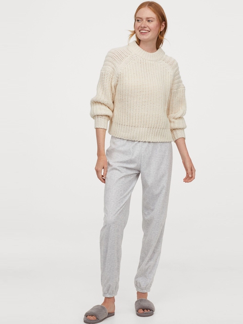 H&M Women Grey Solid Fleece Pant