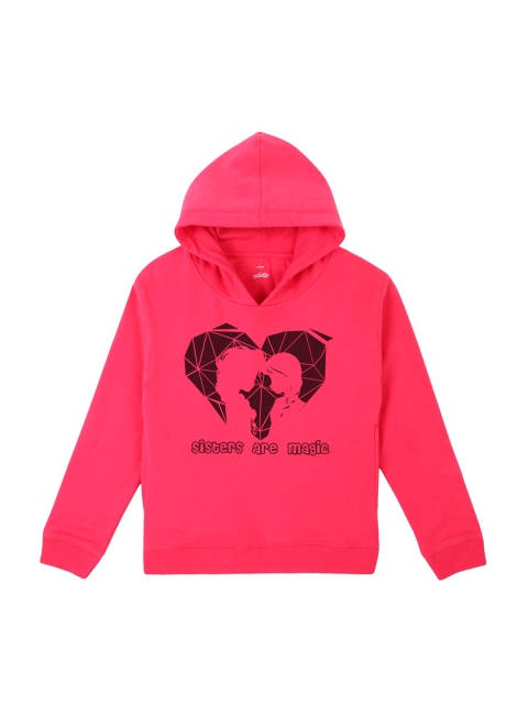 Kids Ville Girls Pink & Coffee Brown Frozen Print Hooded Sweatshirt