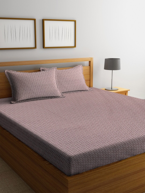 Trident Mauve Abstract 144 TC Cotton 1 Queen Bedsheet with 2 Pillow Covers