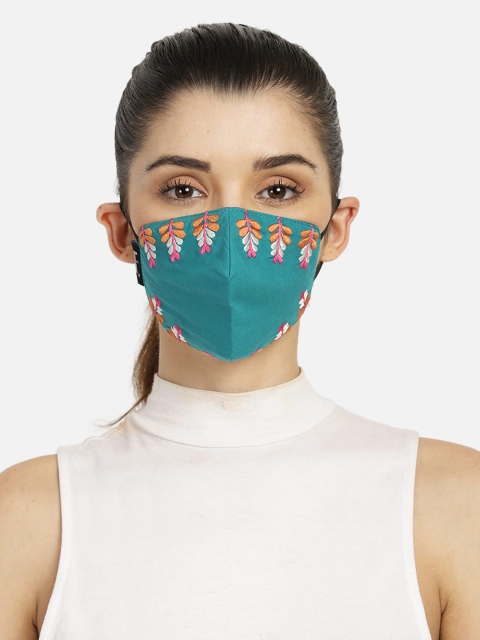 Anekaant Women Turquoise Blue Printed Reusable 3-Ply Cloth Mask