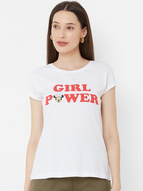 Kraus Jeans Women White Printed Round Neck T-shirt