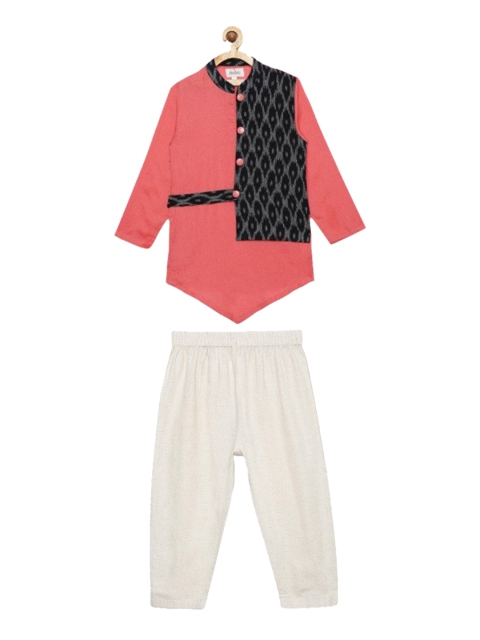 Tutus By Tutu Boys Pink & White Ikat Printed Kurta with Pyjamas