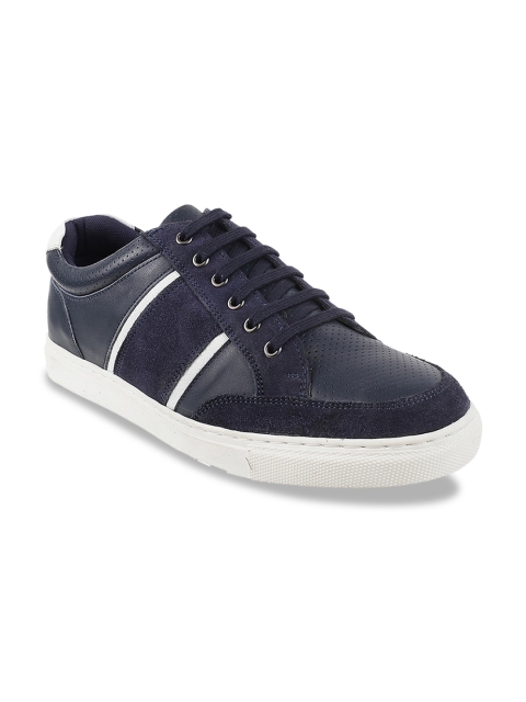 Metro Men Navy Blue Striped Sneakers
