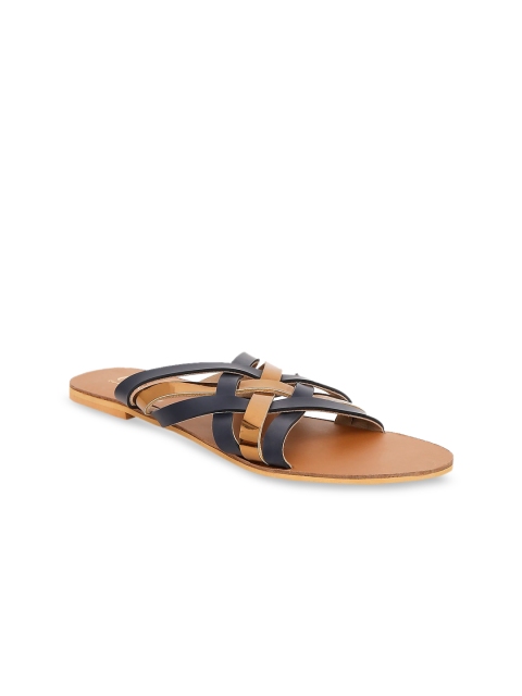 CAI Women Navy Blue Colourblocked PU Open Toe Flats