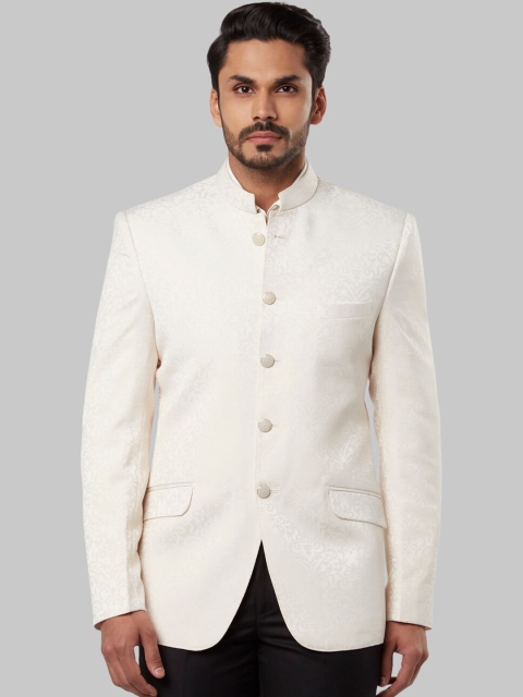 Ethnix by Raymond Men Off-White Self Design Tailored Jacket