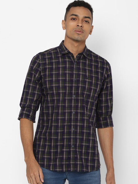Solly Jeans Co. Men Navy Blue Regular Fit Checked Casual Shirt