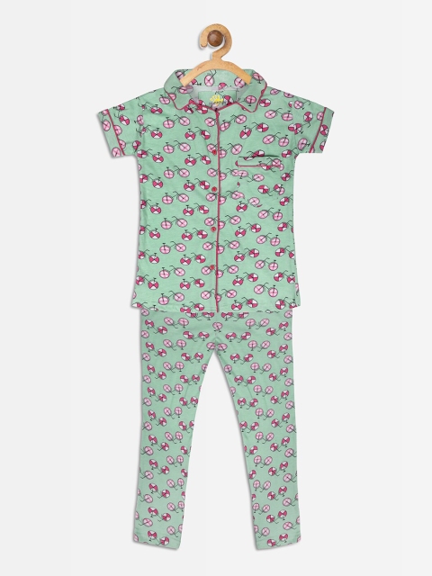 Punkster Girls Green Printed Night suit