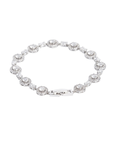 shaze Silver-Toned & Rhodium-Plated Cubic Zirconia Wraparound Bracelet