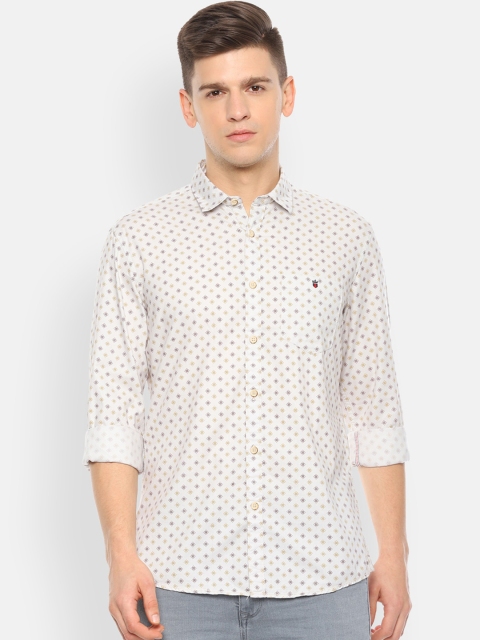Louis Philippe Jeans Men White Slim Fit Printed Casual Shirt