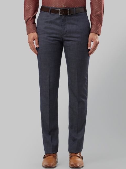 Raymond Men Blue Regular Fit Solid Regular Trousers