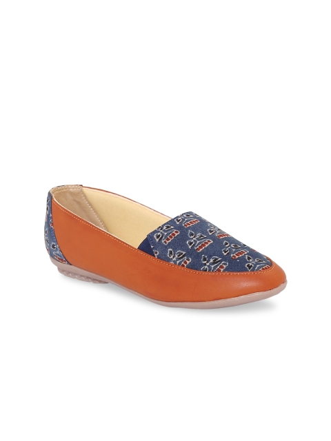 Kanvas Women Blue & Tan Brown Loafers