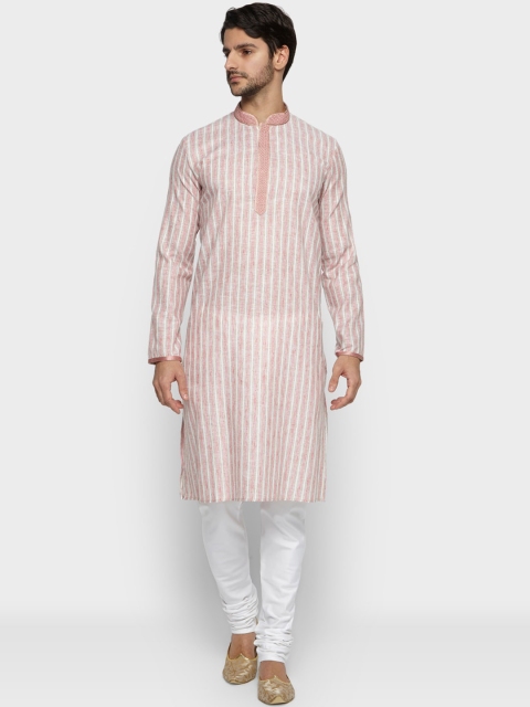 Ethnix by Raymond Men Pink & White Striped Straight Kurta