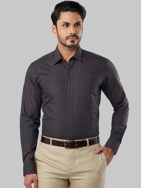 Raymond Men Brown & Black Regular Fit Checked Formal Shirt