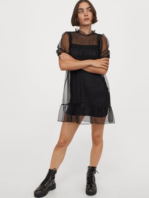 H&M Women Black Mesh Dress