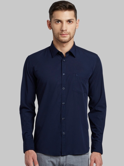 Parx Men Navy Blue Slim Fit Solid Casual Shirt