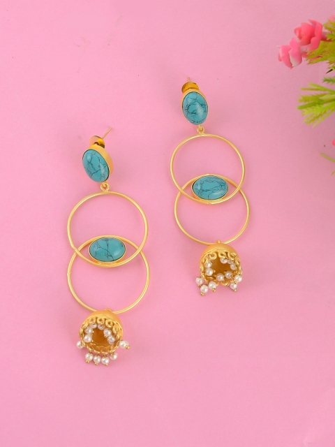 Silvermerc Designs Gold-Plated Blue Handcrafted Circular Drop Earrings