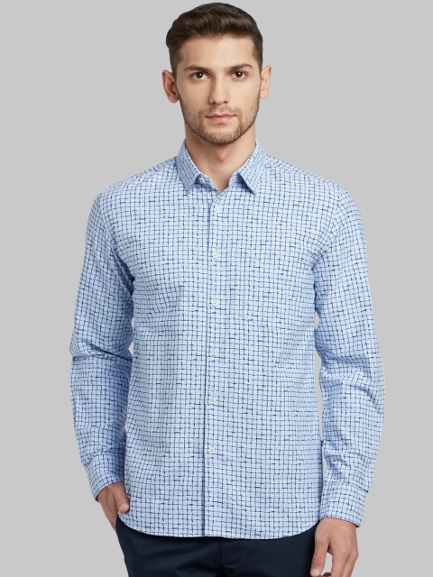 Parx Men Blue Slim Fit Checked Casual Shirt