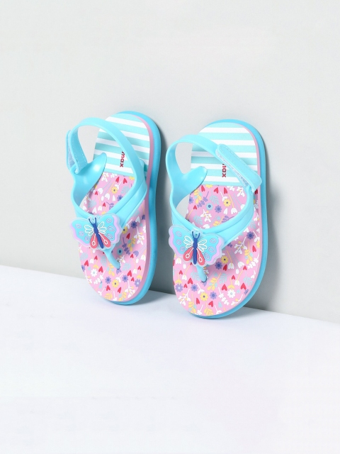 max Girls Blue & Pink Printed Thong Flip-Flops