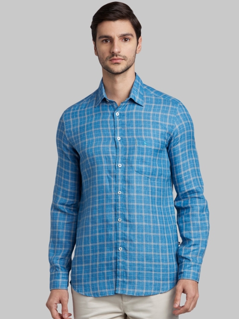 Parx Men Blue & Grey Slim Fit Checked Casual Shirt