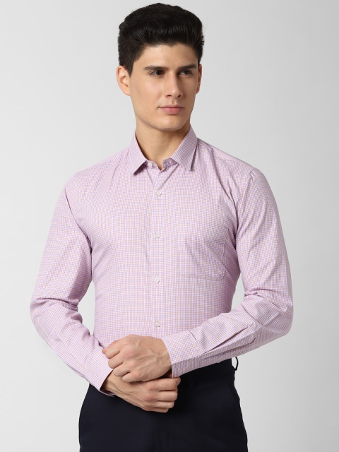 Peter England Men Pink & Yellow Slim Fit Checked Formal Shirt