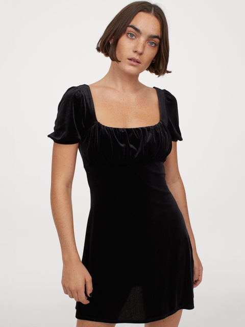 H&M Women Black Puff Sleeve Dress