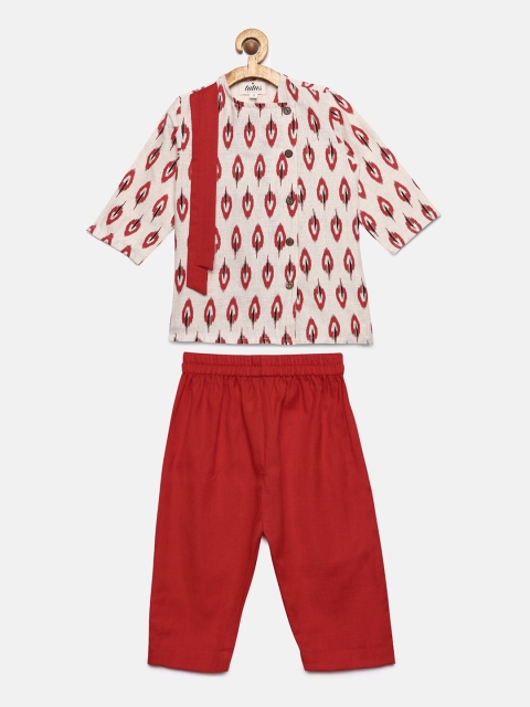 Tutus By Tutu Boys Red & White Ikkat Printed Kurta with Pyjamas