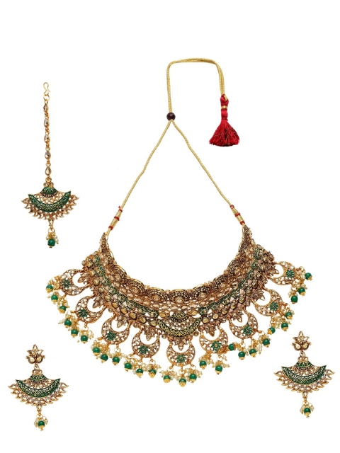 ANIKAS CREATION Gold-Plated Green Kundan-Studded Enamelled Traditional Look Choker Jewellery Set
ANIKAS CREATION Gold-Plated Green Kundan-Studded Enamelled Traditional Look Choker Jewellery Set