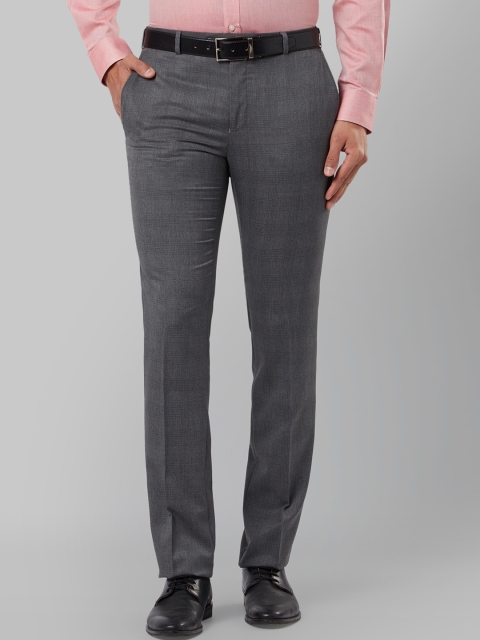 Raymond Men Grey Slim Fit Checked Formal Trousers