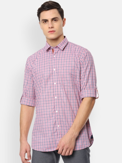 Van Heusen Sport Men Pink & Blue Slim Fit Checked Casual Shirt